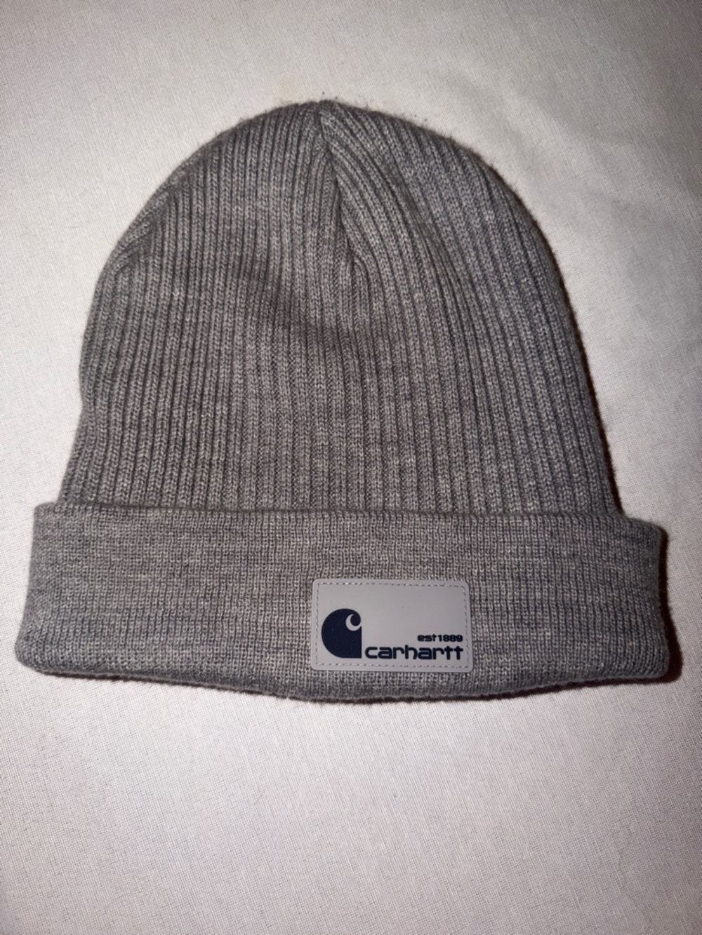 Carhartt Gray Ribbed Cuffed Beanie with Logo Patch